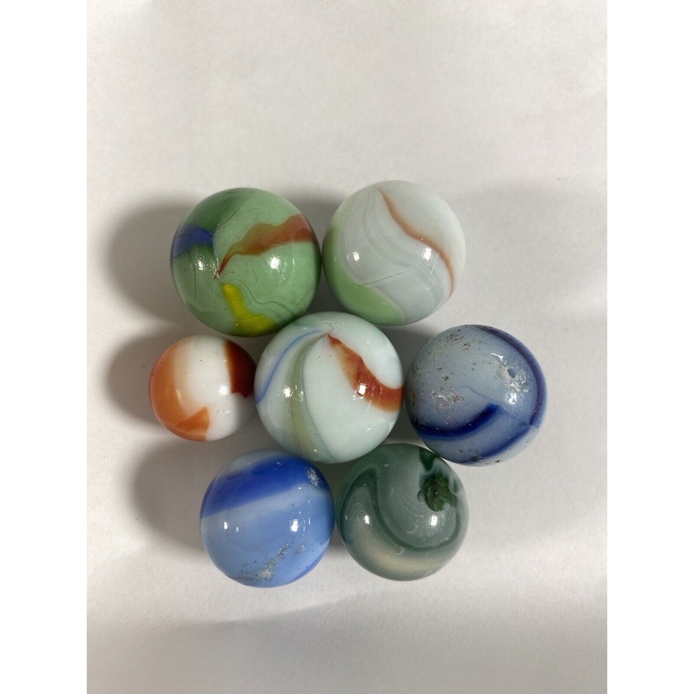 Lot of 7 Vintage Large Small Marbels Estate Find Christensen Akro Glass Agate